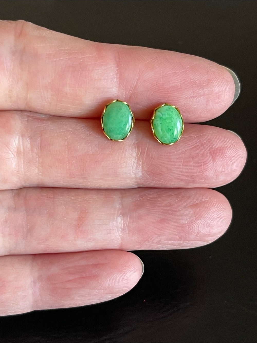 Vintage Gold plated genuine Green jade Stud Earrings.